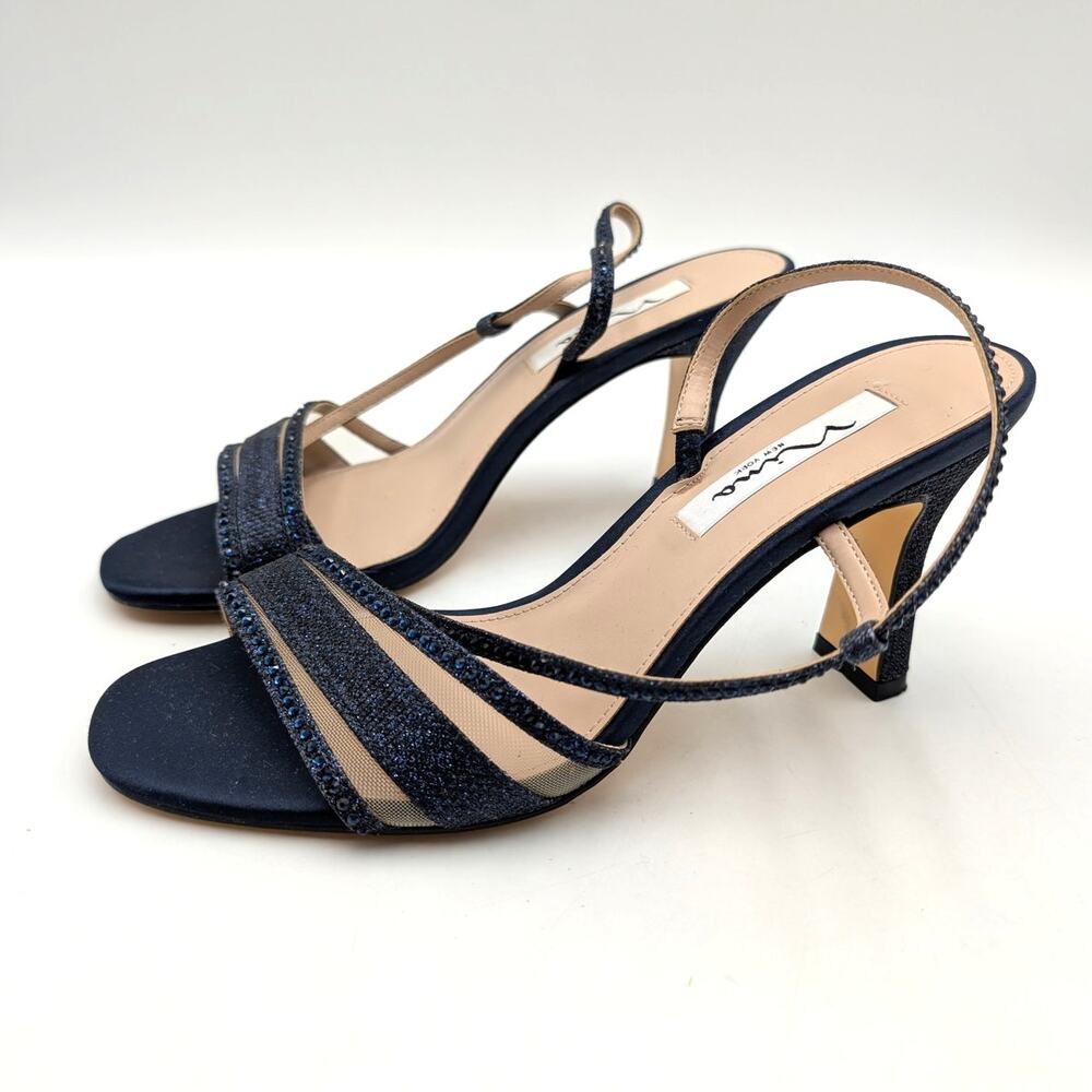 Nina Abbi Slingback Block Heel Sandals Women's Navy Size US8.5M EU38.5
